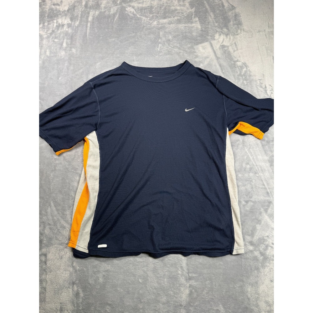 Nike Dri Fit T Shirt Mens XL Blue Waffle Knit Swoosh Logo Short Sleeve Pullover